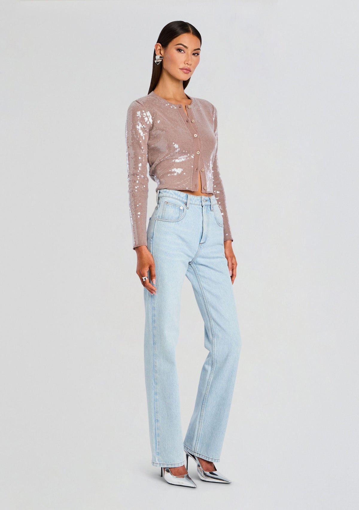 Annamarie Sequin Knit Cardigan by retrofête in Truffle, product image 4