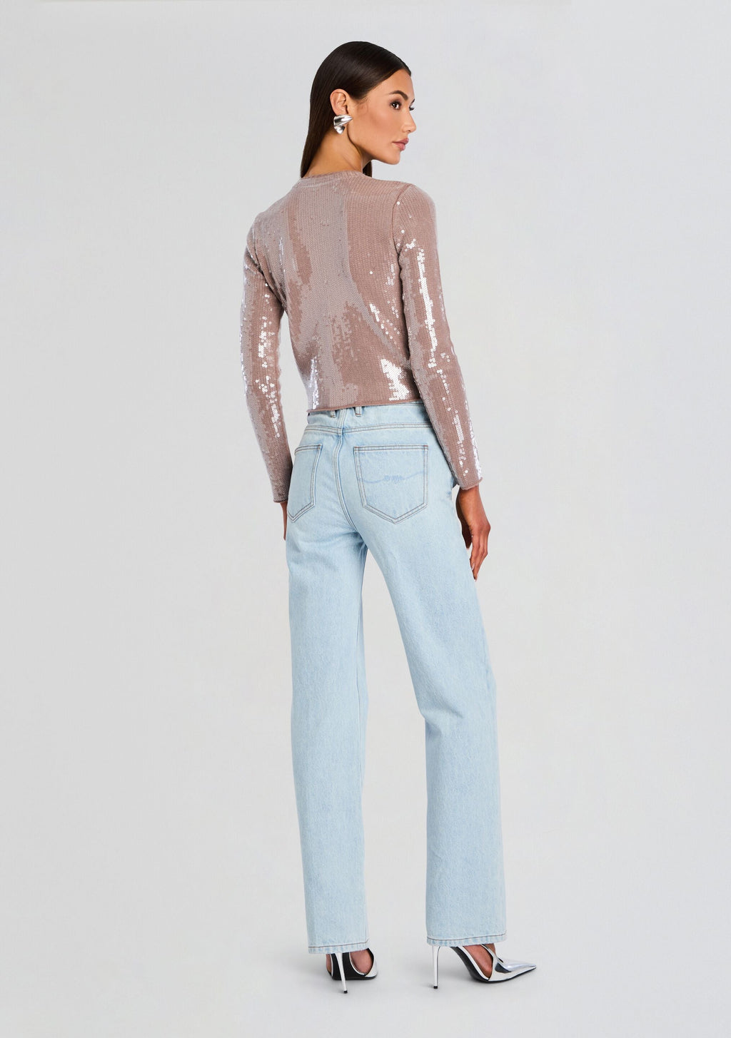 Annamarie Sequin Knit Cardigan by retrofête in Truffle, product image 3