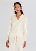 Shaelynn Sequin Knit Shirt by retrofête in Winter White, product image 1