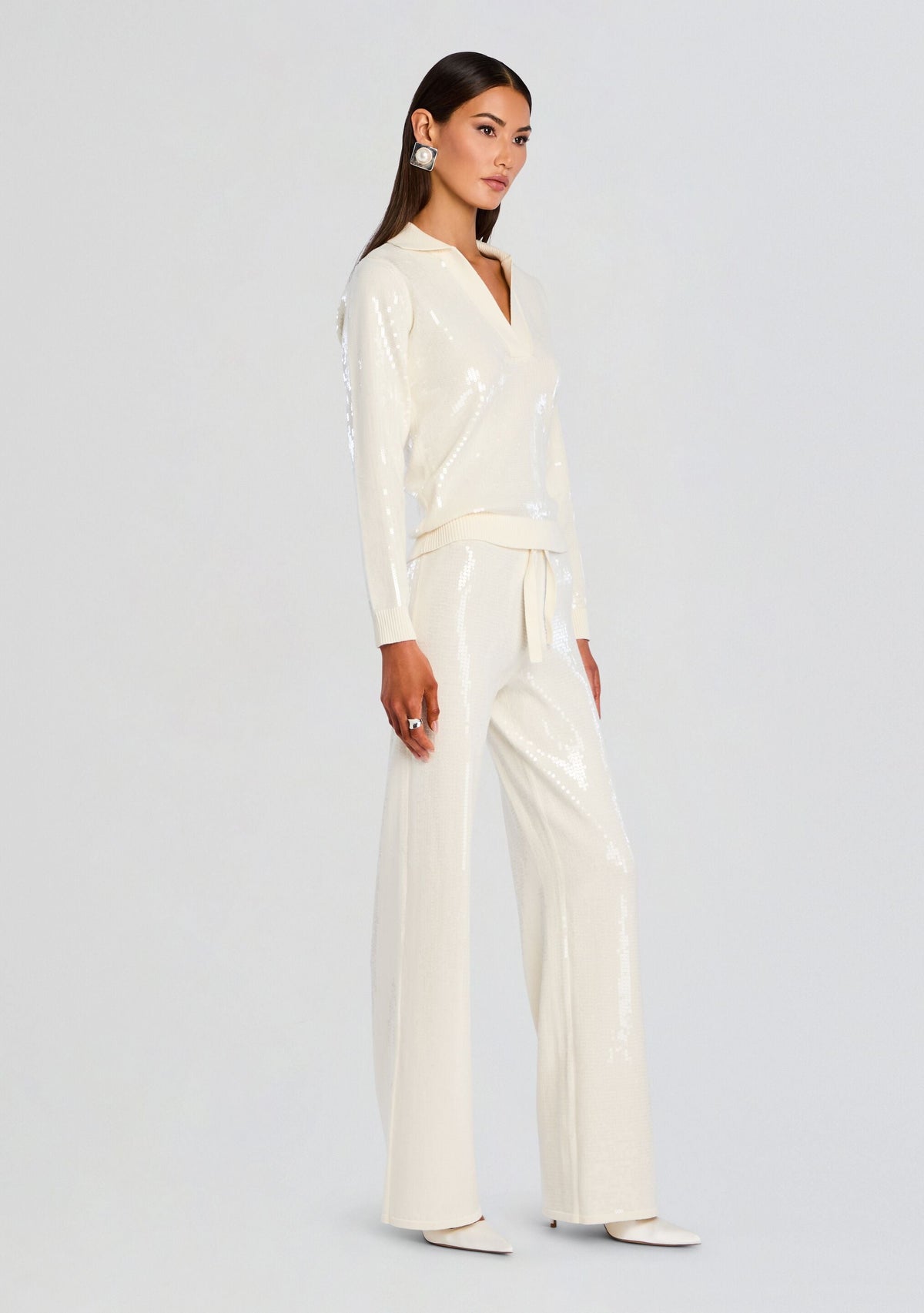 Natalia Sequin Knit Pant by retrofête in Winter White, product image 3