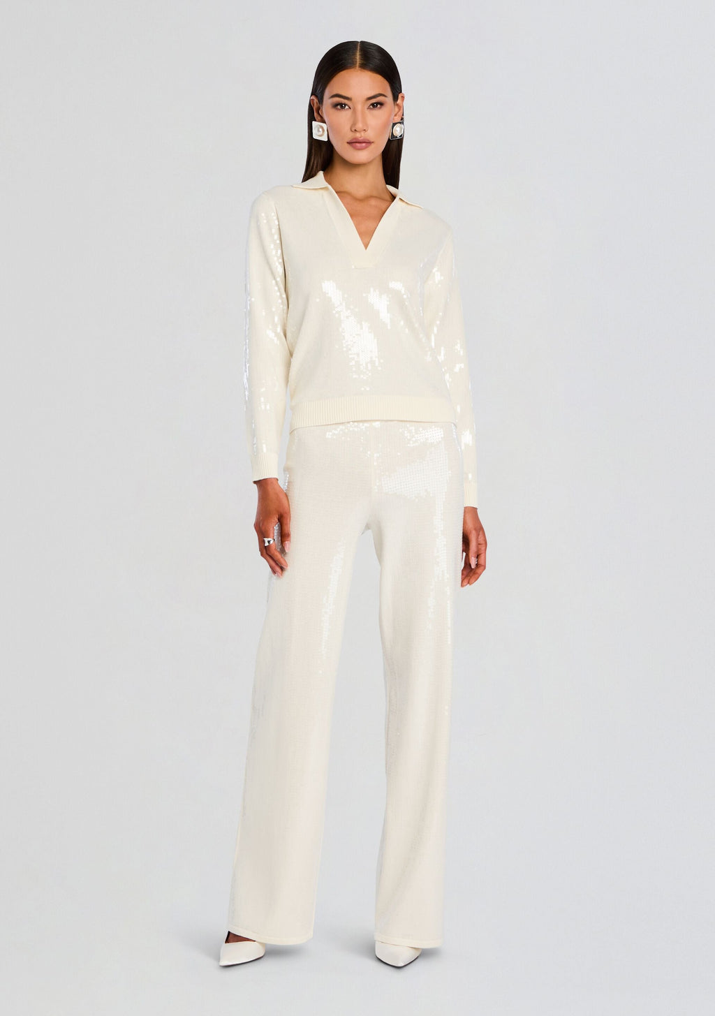 Natalia Sequin Knit Pant by retrofête in Winter White, product image 5