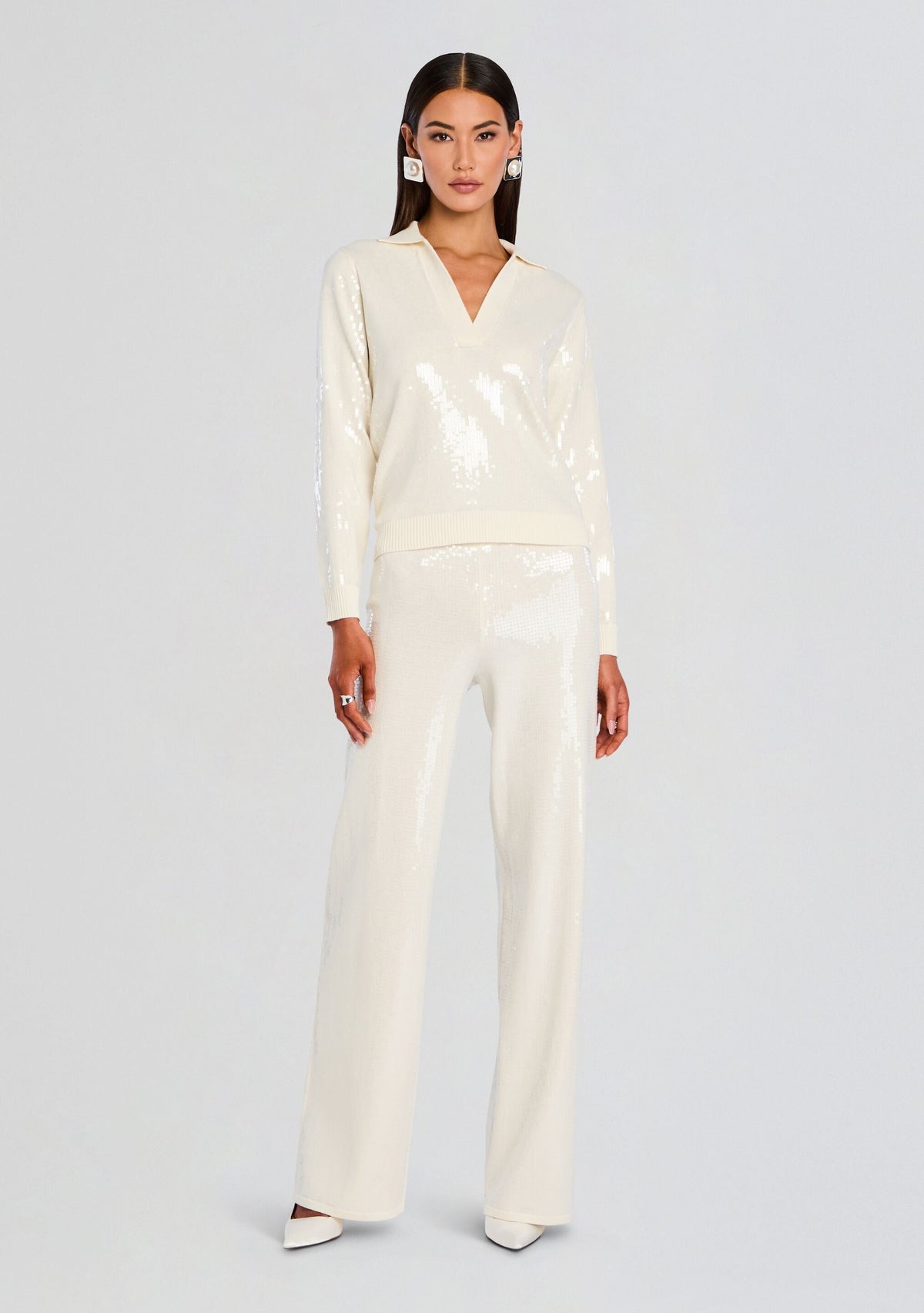 Natalia Sequin Knit Pant by retrofête in Winter White, product image 5