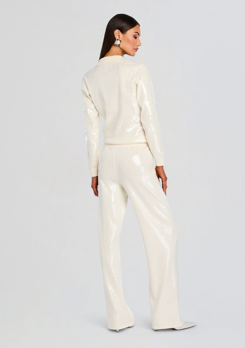 Natalia Sequin Knit Pant by retrofête in Winter White, product image 4
