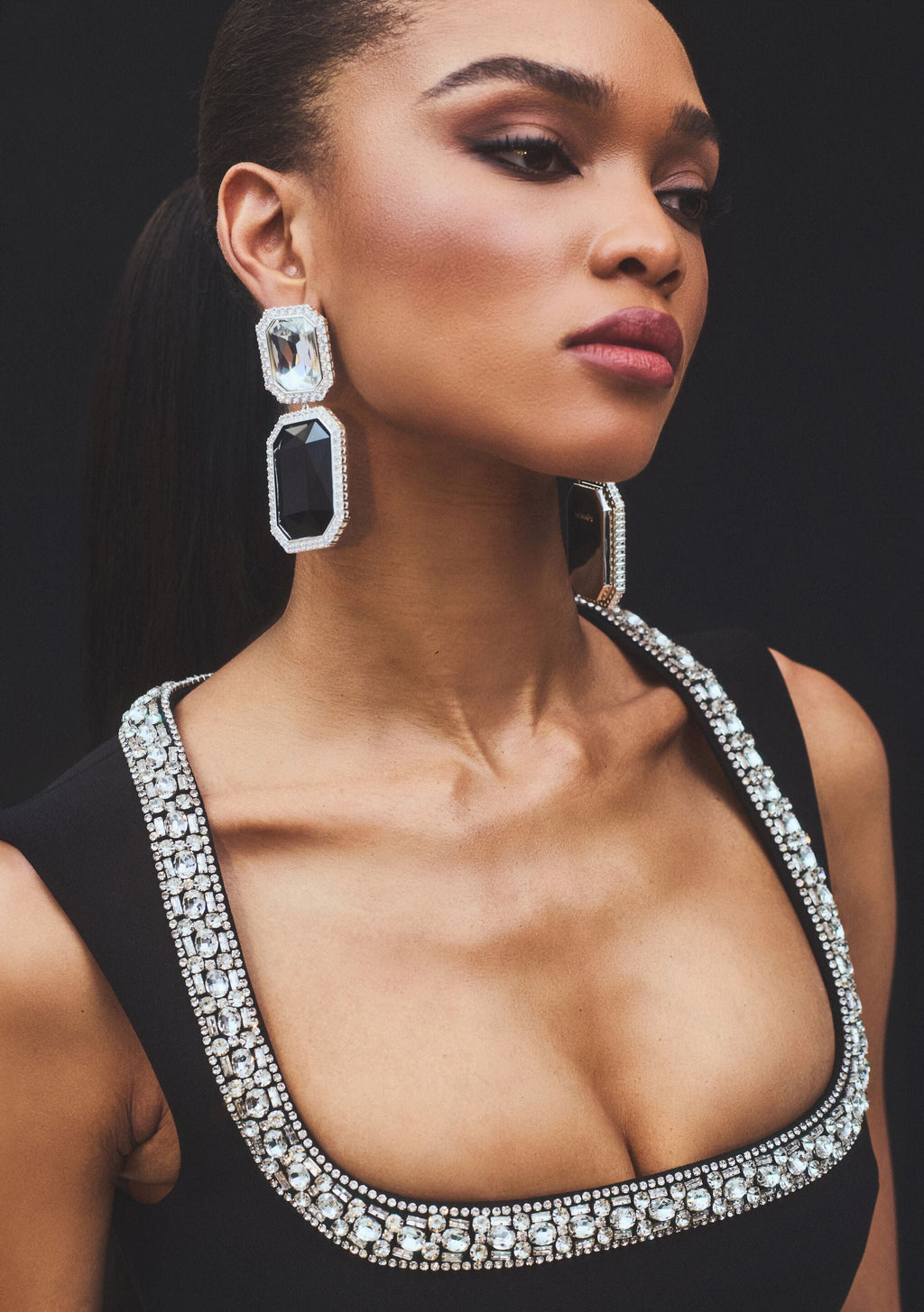 Cora Gemstone Earrings by retrofête in Black, product image 2