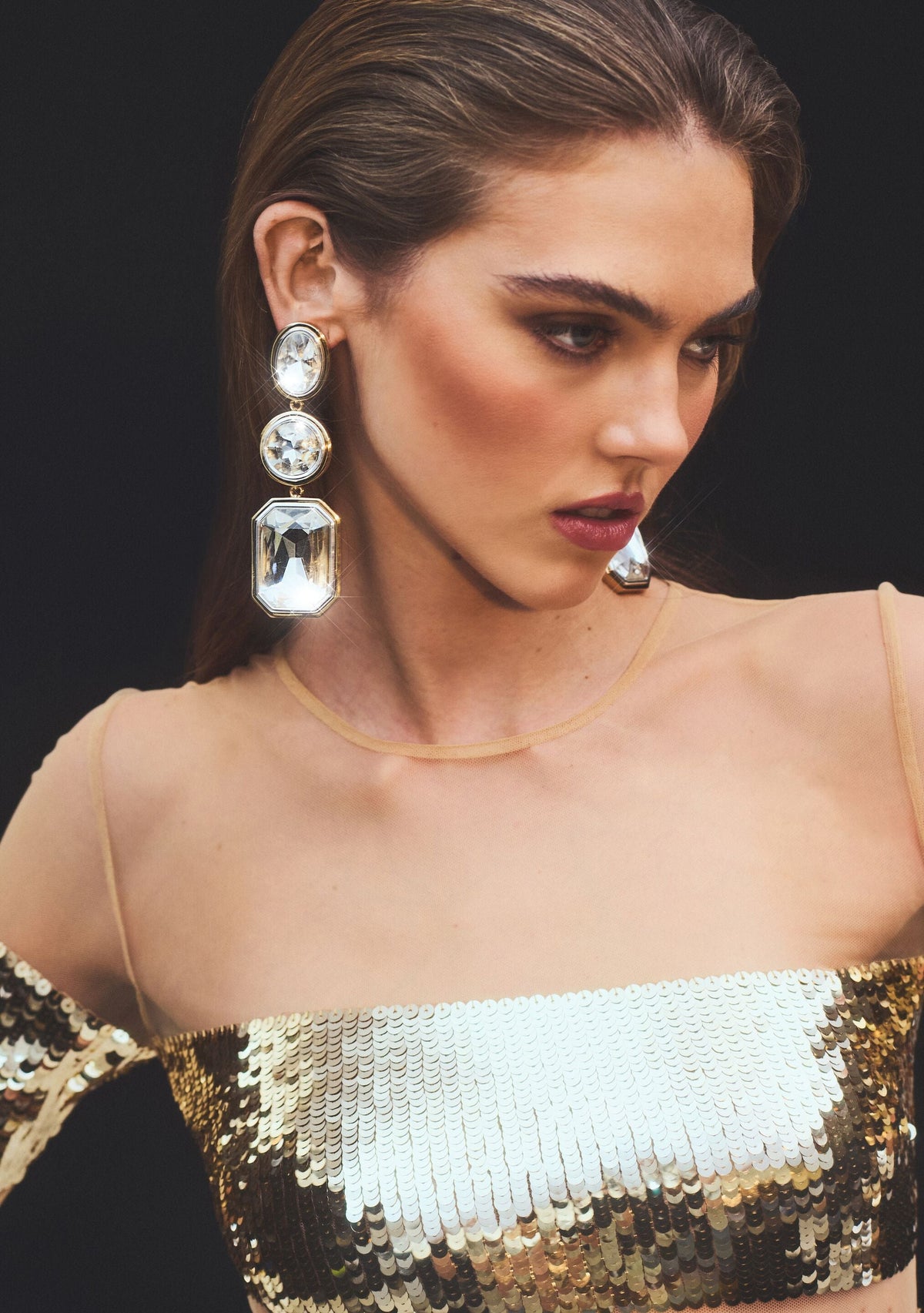 Camille Gemstone Drop Earrings by retrofête in Gold, product image 2