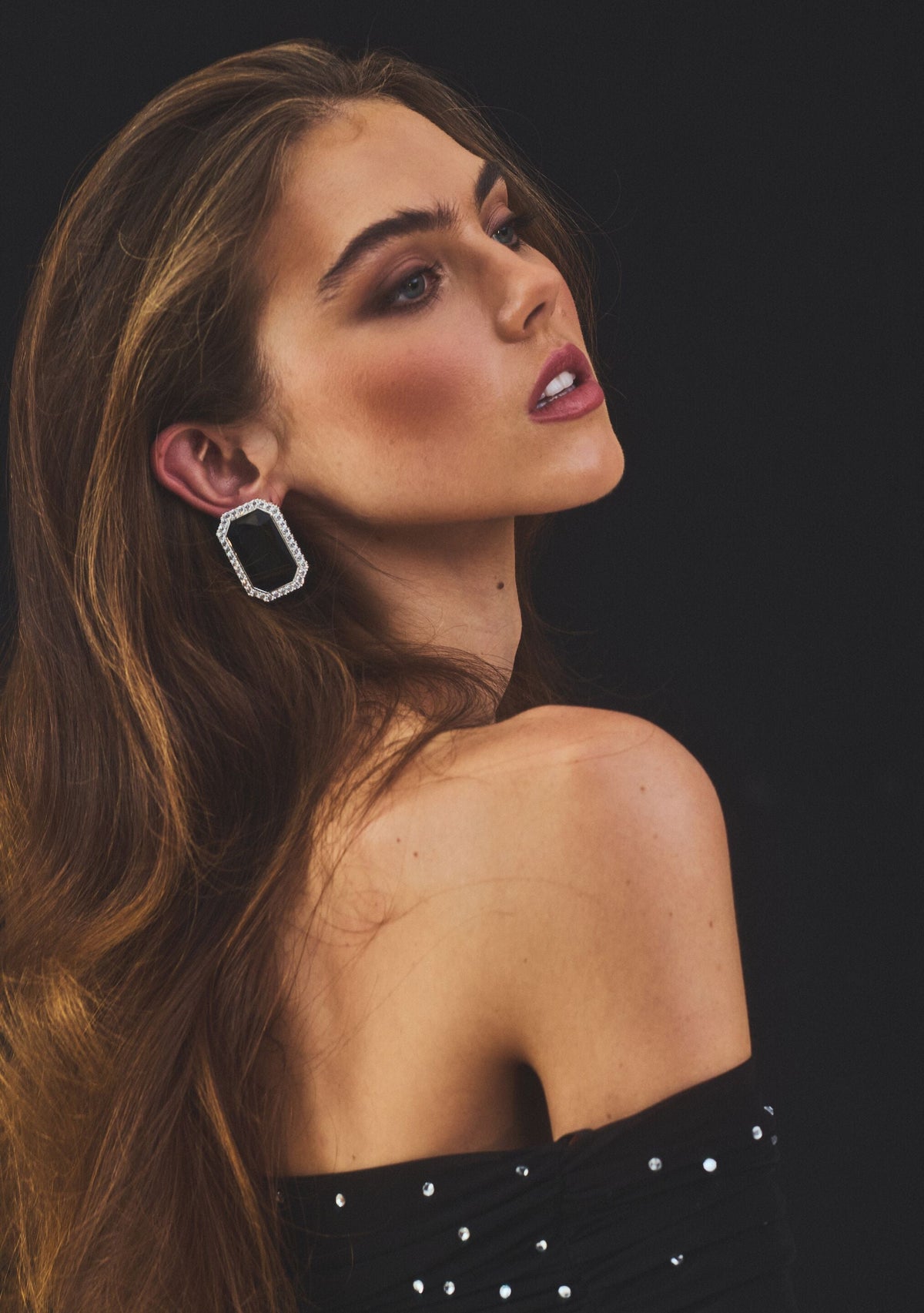 Hope Gemstone Earrings by retrofête in Black, product image 2