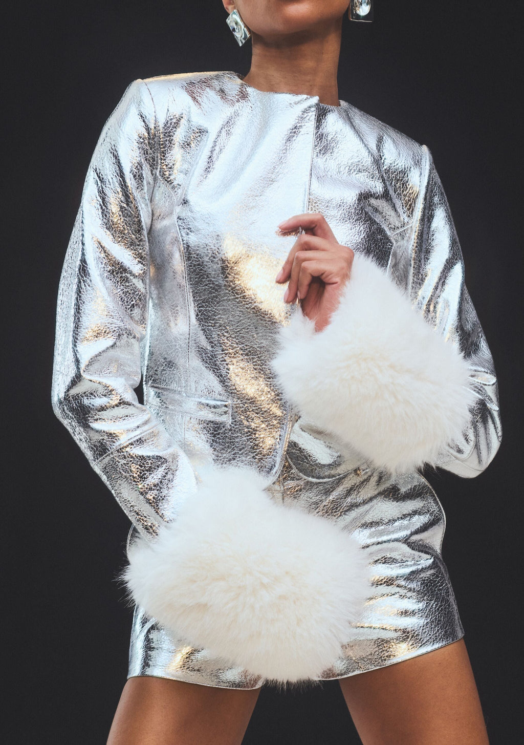 Talvi Leather Jacket by retrofête in Silver/White, product image 2