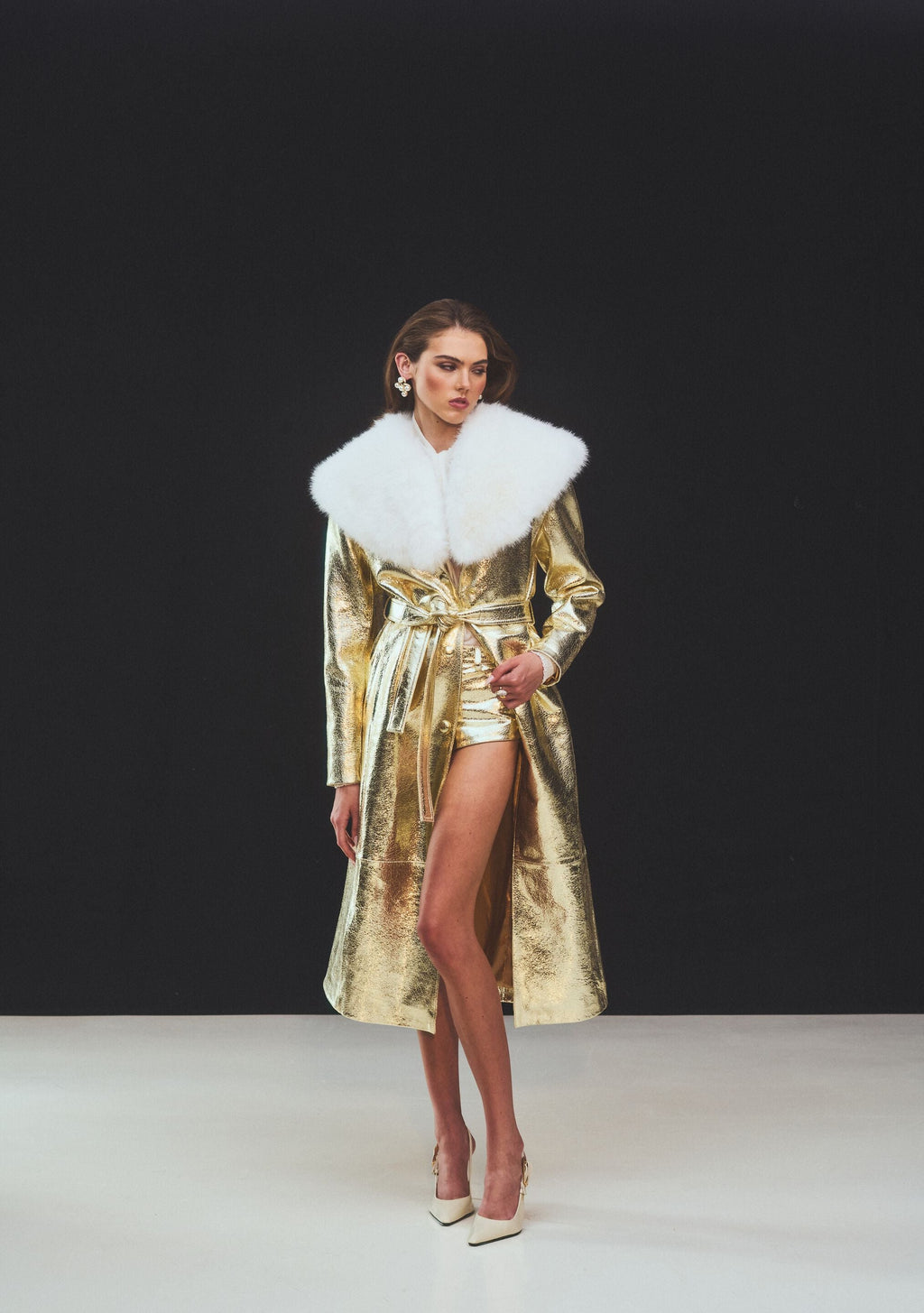 Kada Leather Jacket by retrofête in Gold/White, product image 2