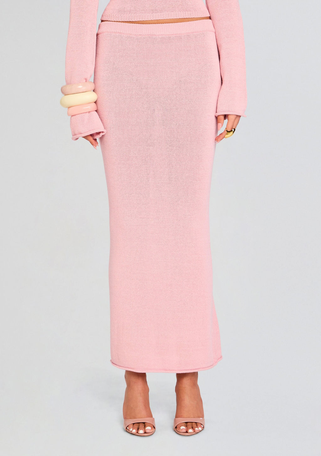 Kora Knit Maxi Skirt by SEROYA in Coral Blush, product image 1