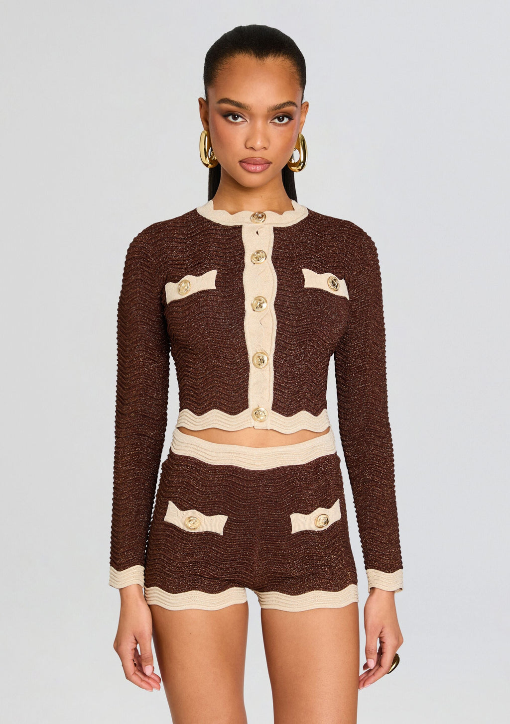 Dallys Knit Jacket by retrofête in Mtlc Chestnut/Bone, product image 1