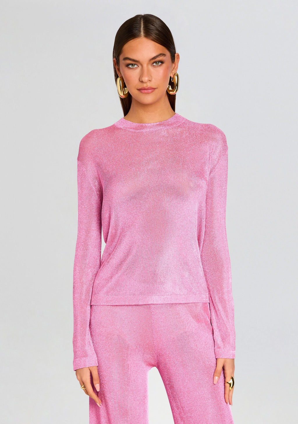 Hana Metallic Knit Top by SEROYA in Bubblegum Pink, product image 1