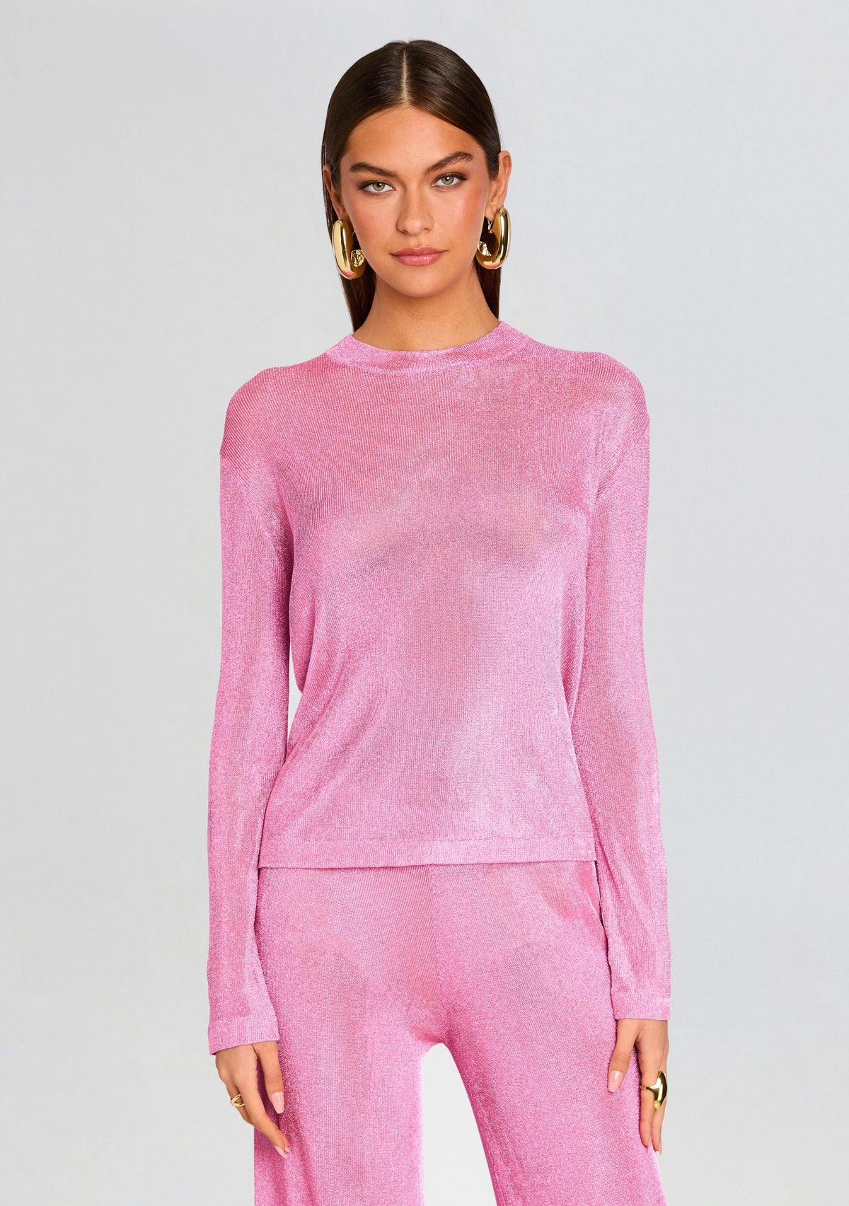 Hana Metallic Knit Top by SEROYA in Bubblegum Pink, product image 1