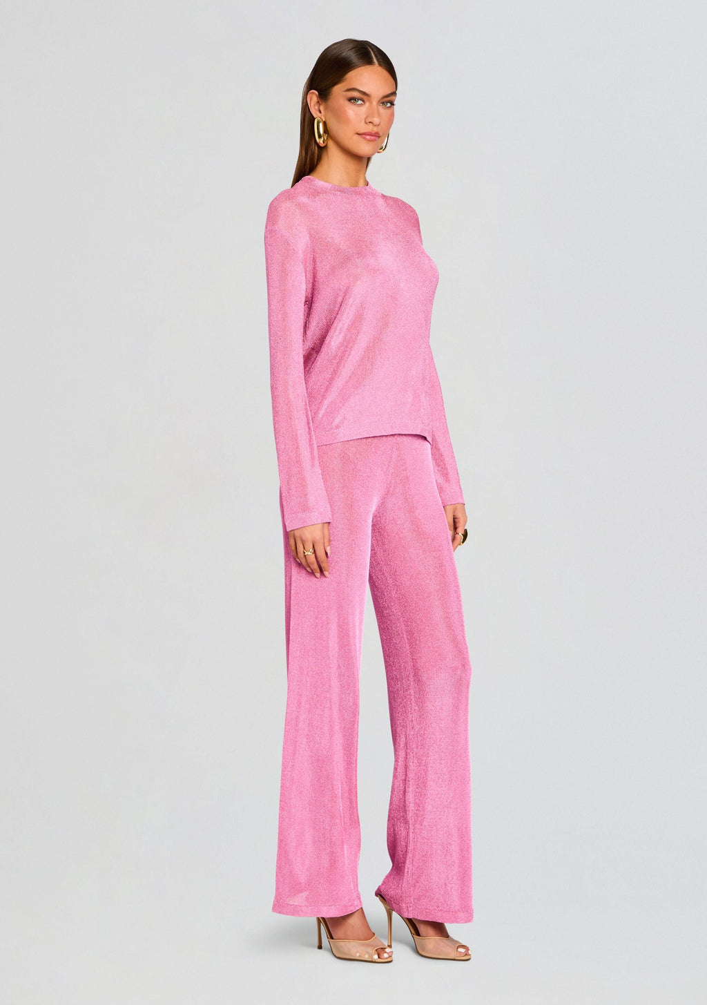 Sheldon Metallic Knit Pant by SEROYA in Bubblegum Pink, product image 4