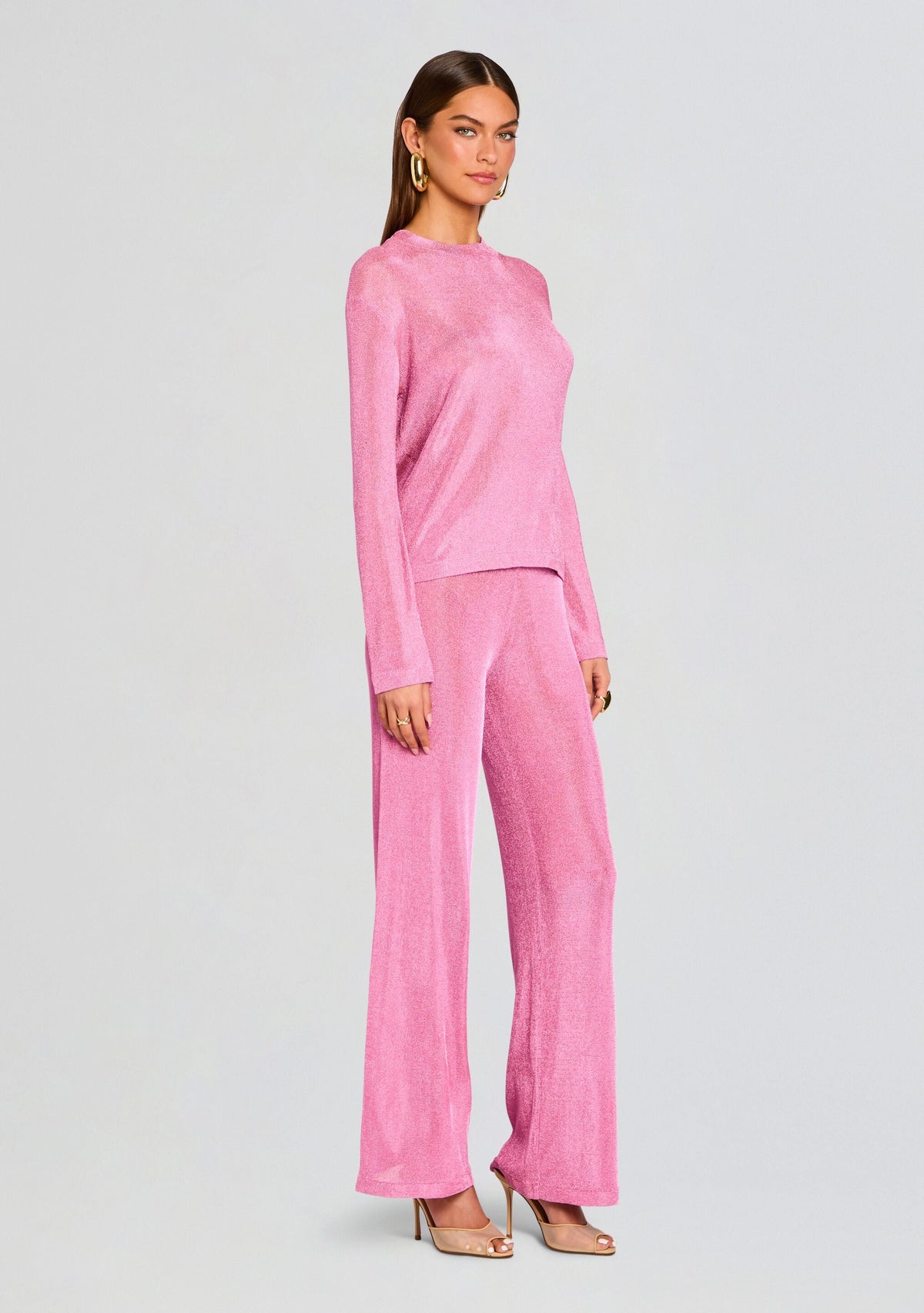 Sheldon Metallic Knit Pant by SEROYA in Bubblegum Pink, product image 4