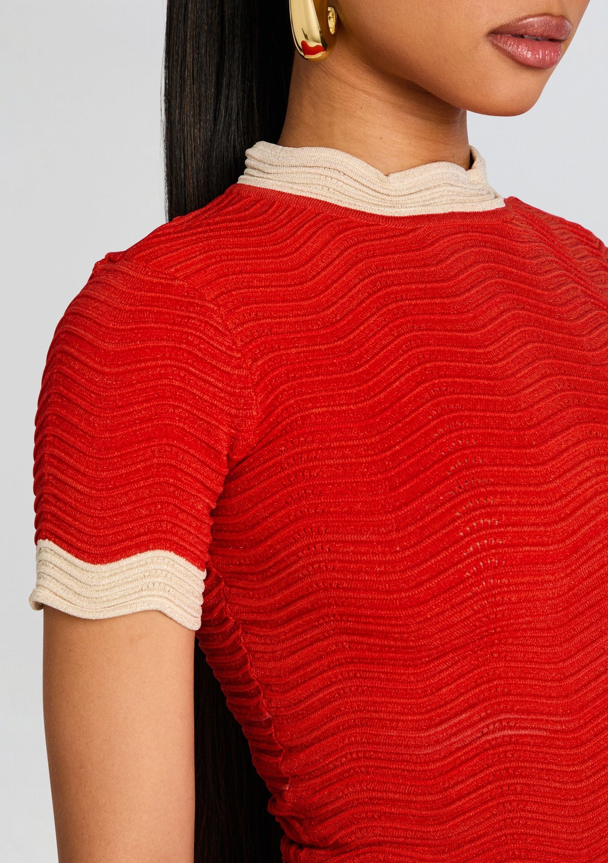 Iyla Metallic Rib Knit Top by retrofête in Metallic Geranium, product image 3