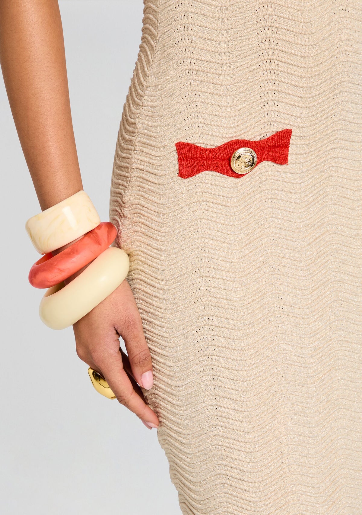 Kins Rib Knit Dress by retrofête in Mtlc Bone/Geranium, product image 3