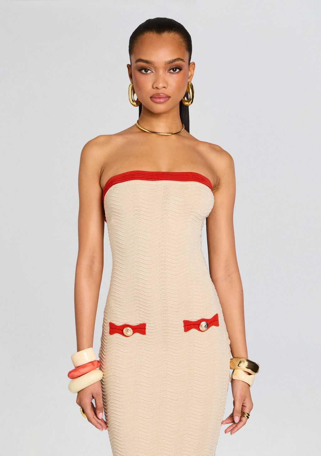 Kins Rib Knit Dress by retrofête in Mtlc Bone/Geranium, product image 6