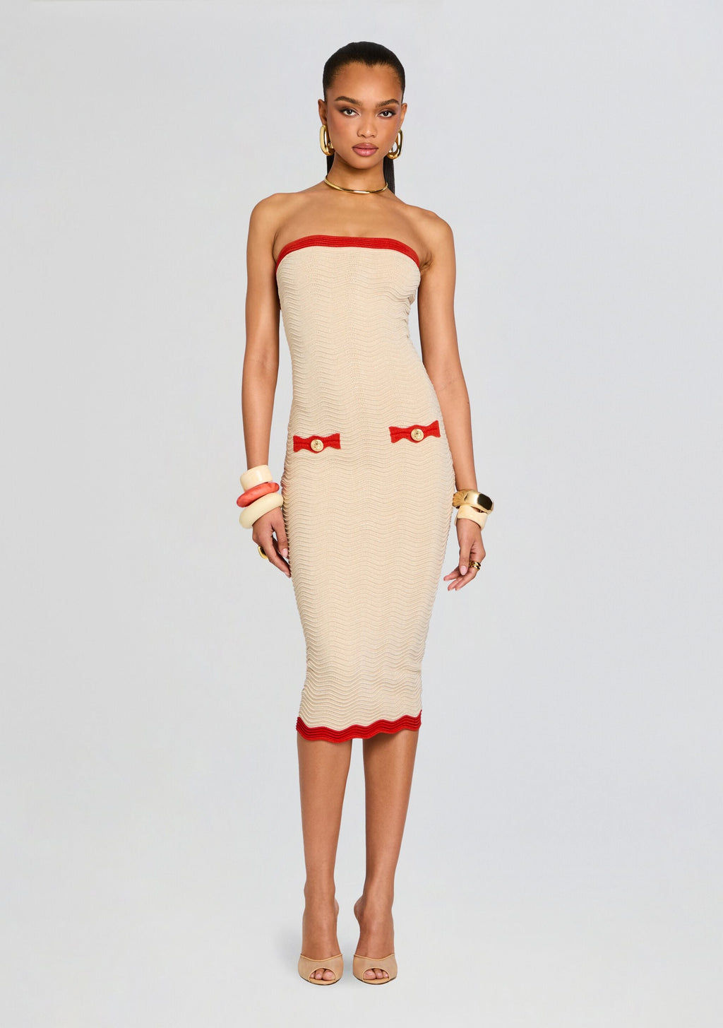 Kins Rib Knit Dress by retrofête in Mtlc Bone/Geranium, product image 1