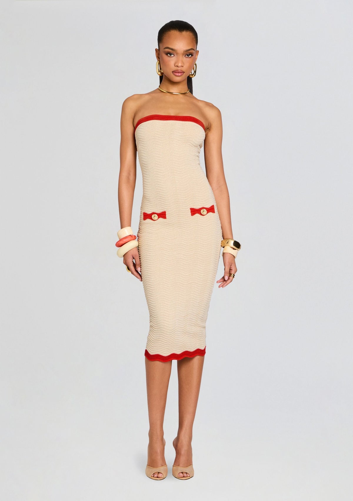 Kins Rib Knit Dress by retrofête in Mtlc Bone/Geranium, product image 1