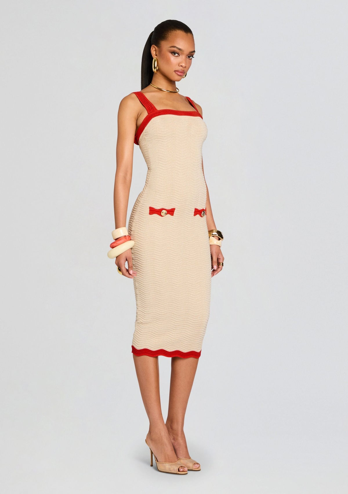 Kins Rib Knit Dress by retrofête in Mtlc Bone/Geranium, product image 4