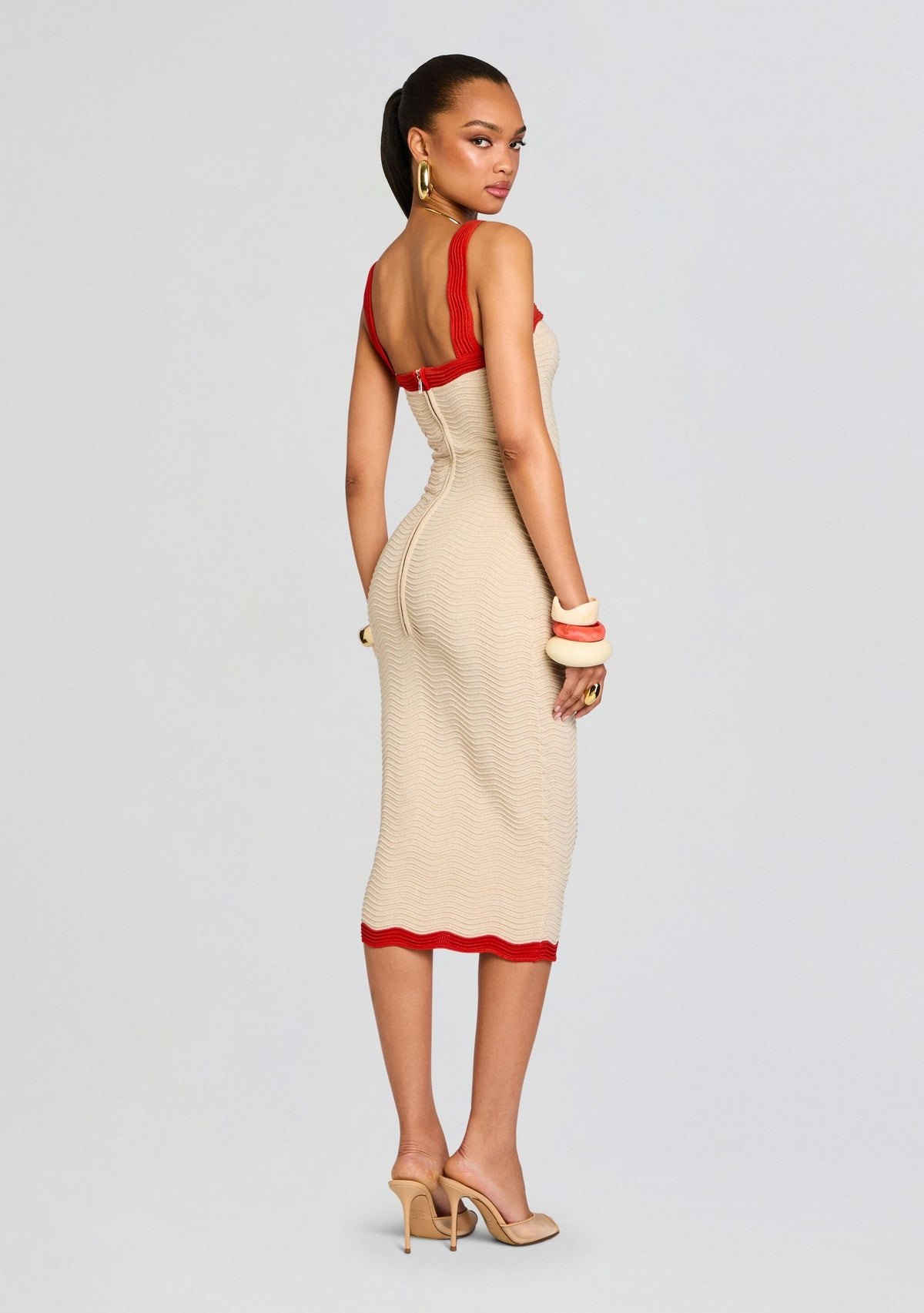 Kins Rib Knit Dress by retrofête in Mtlc Bone/Geranium, product image 5