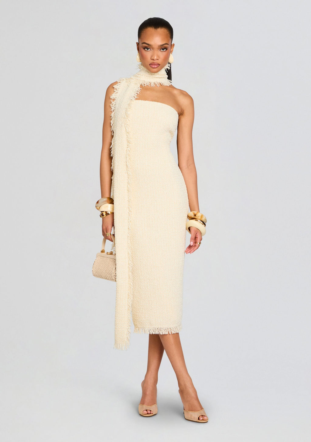 Lott Boucle Midi Dress by SEROYA in Eggshell, product image 1