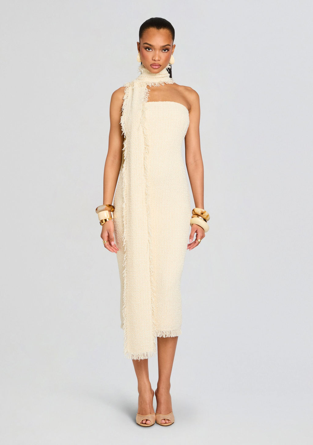 Lott Boucle Midi Dress by SEROYA in Eggshell, product image 5