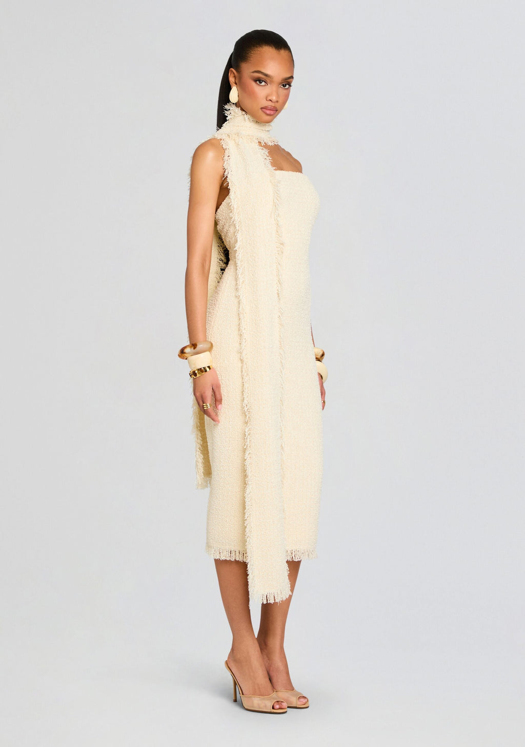 Lott Boucle Midi Dress by SEROYA in Eggshell, product image 3