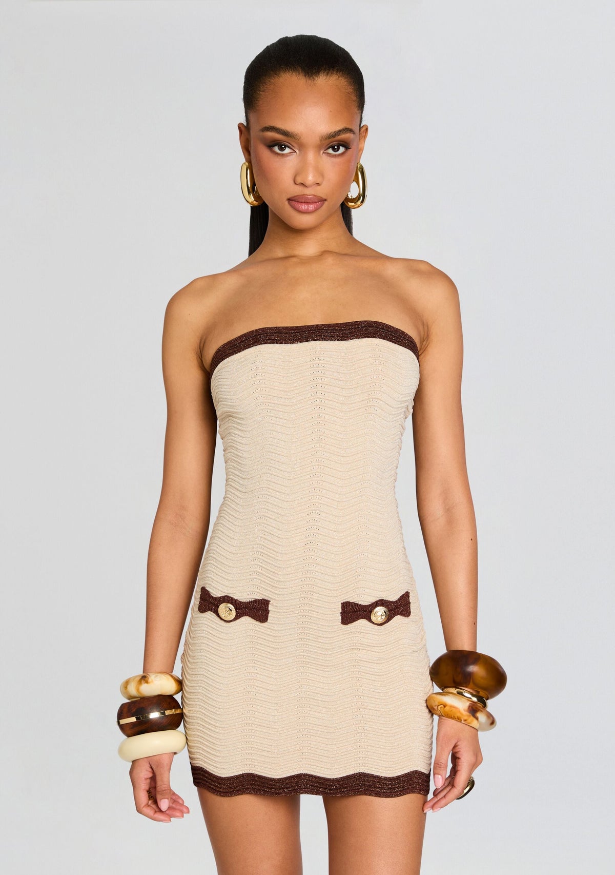 Mavis Bandage Knit Dress by retrofête in Mtlc Chestnut/Bone, product image 5
