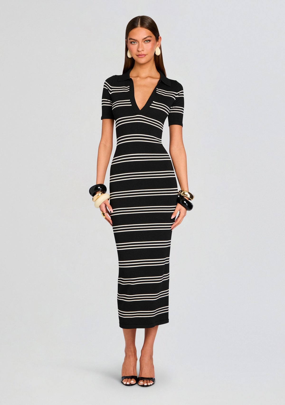 Sam Knit Maxi Dress by SEROYA in Black/Eggshell, product image 1
