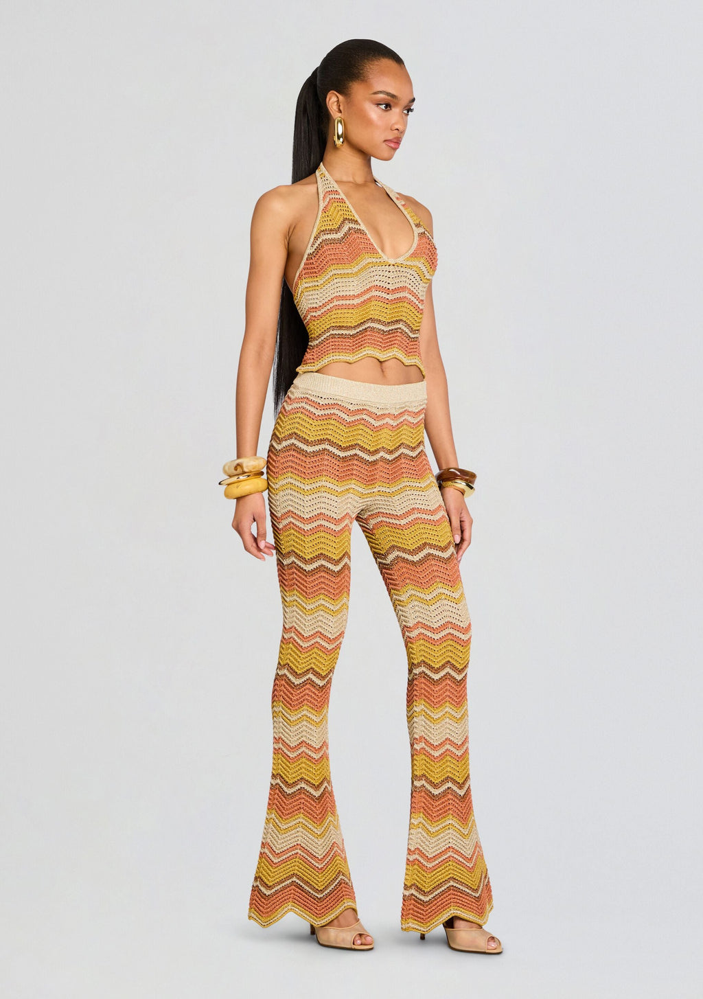 Amira Metallic Crochet Pants by retrofête in Metallic Multi, product image 4