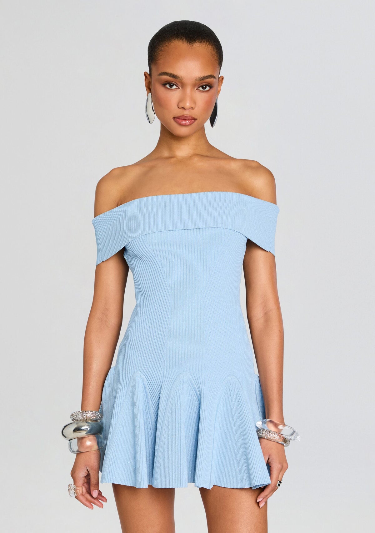 Erica Metallic Knit Dress by retrofête in Metallic Powder Blue, product image 5