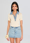 Erika Knit Top by SEROYA in Eggshell/Coastline, product image 1