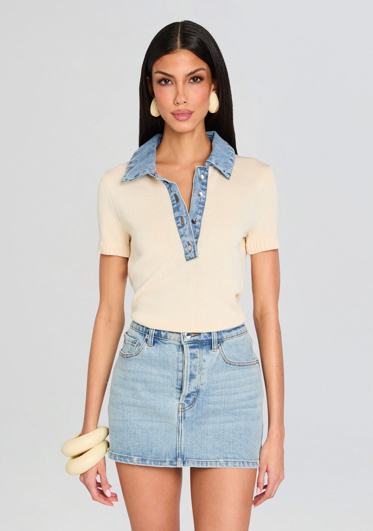 Erika Knit Top by SEROYA in Eggshell/Coastline, product image 1