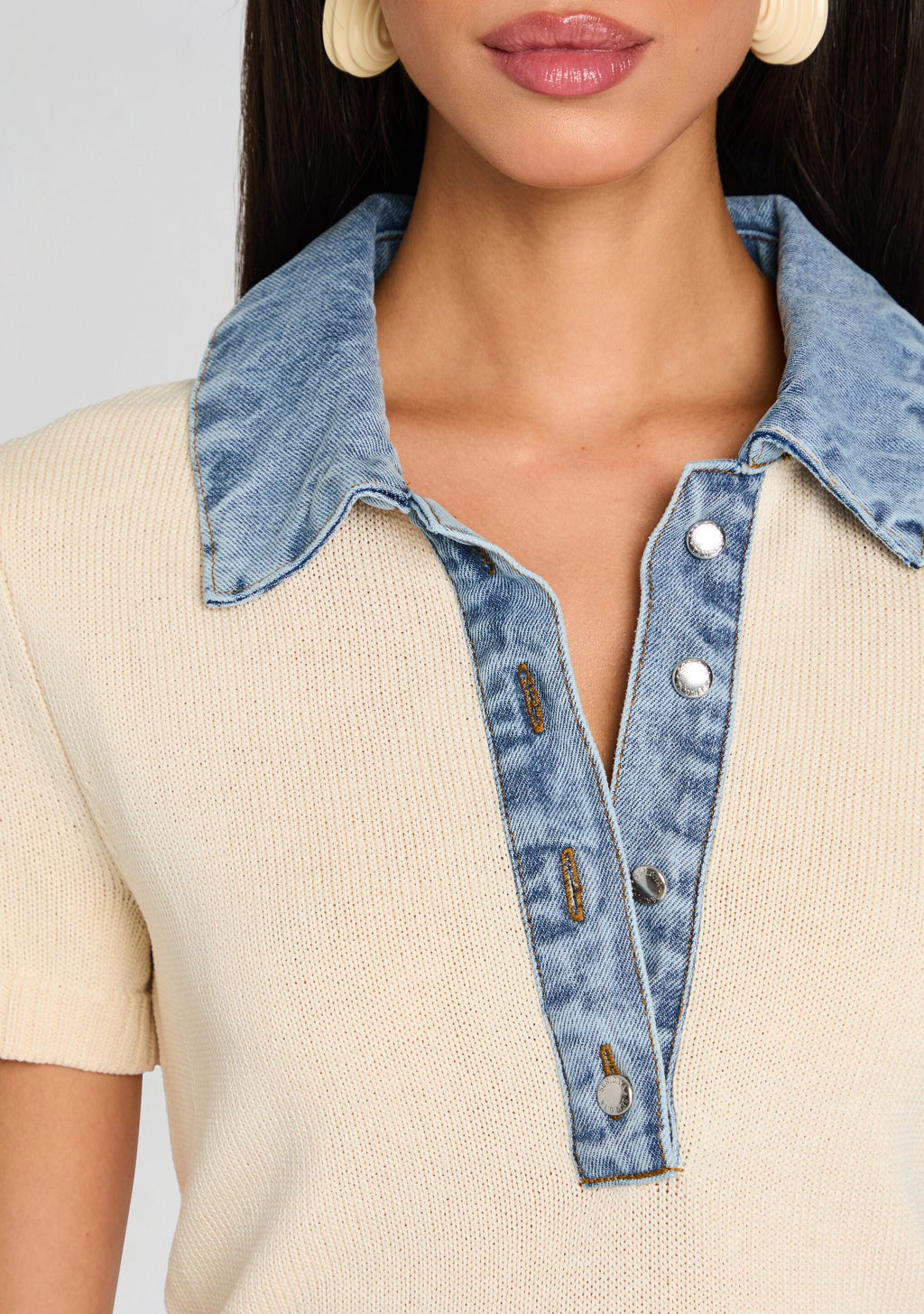 Erika Knit Top by SEROYA in Eggshell/Coastline, product image 3