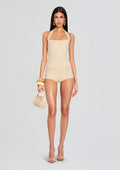 Fallyn Metallic Bandage Knit Romper by retrofête in Metallic Bone, product image 1