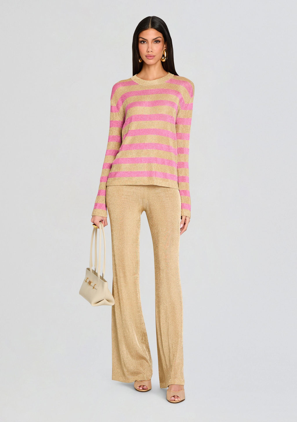 Hana Metallic Knit Top by SEROYA in Gold/Bubblegum, product image 2