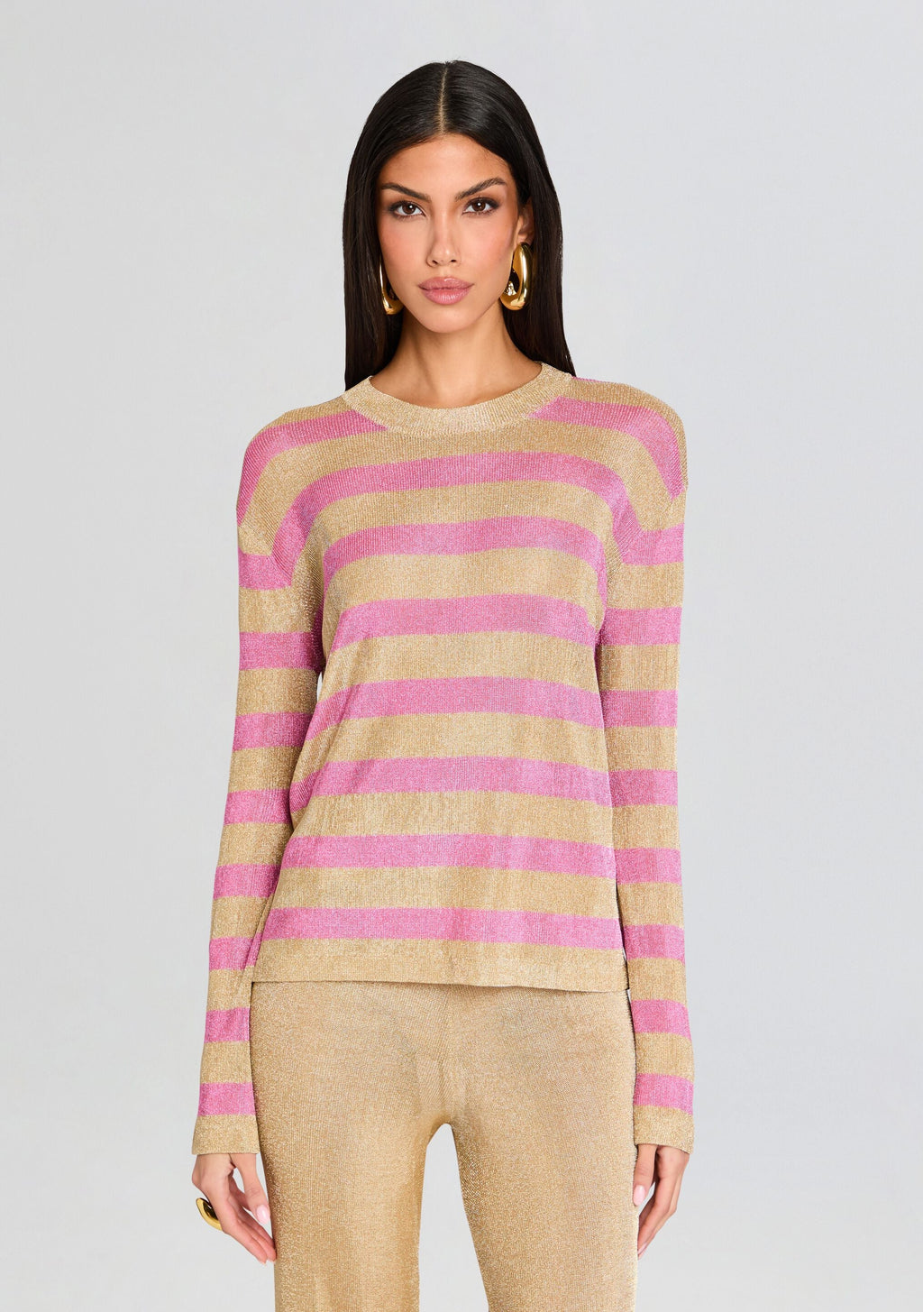 Hana Metallic Knit Top by SEROYA in Gold/Bubblegum, product image 1