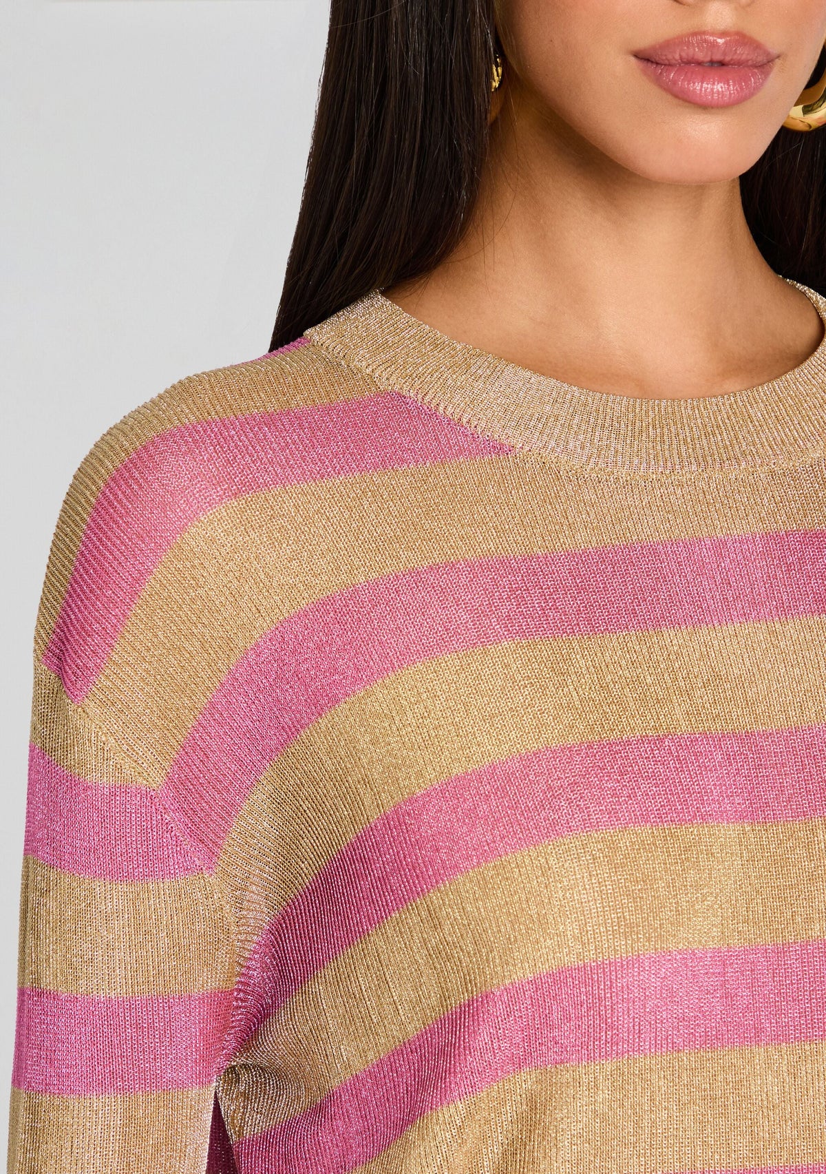 Hana Metallic Knit Top by SEROYA in Gold/Bubblegum, product image 3