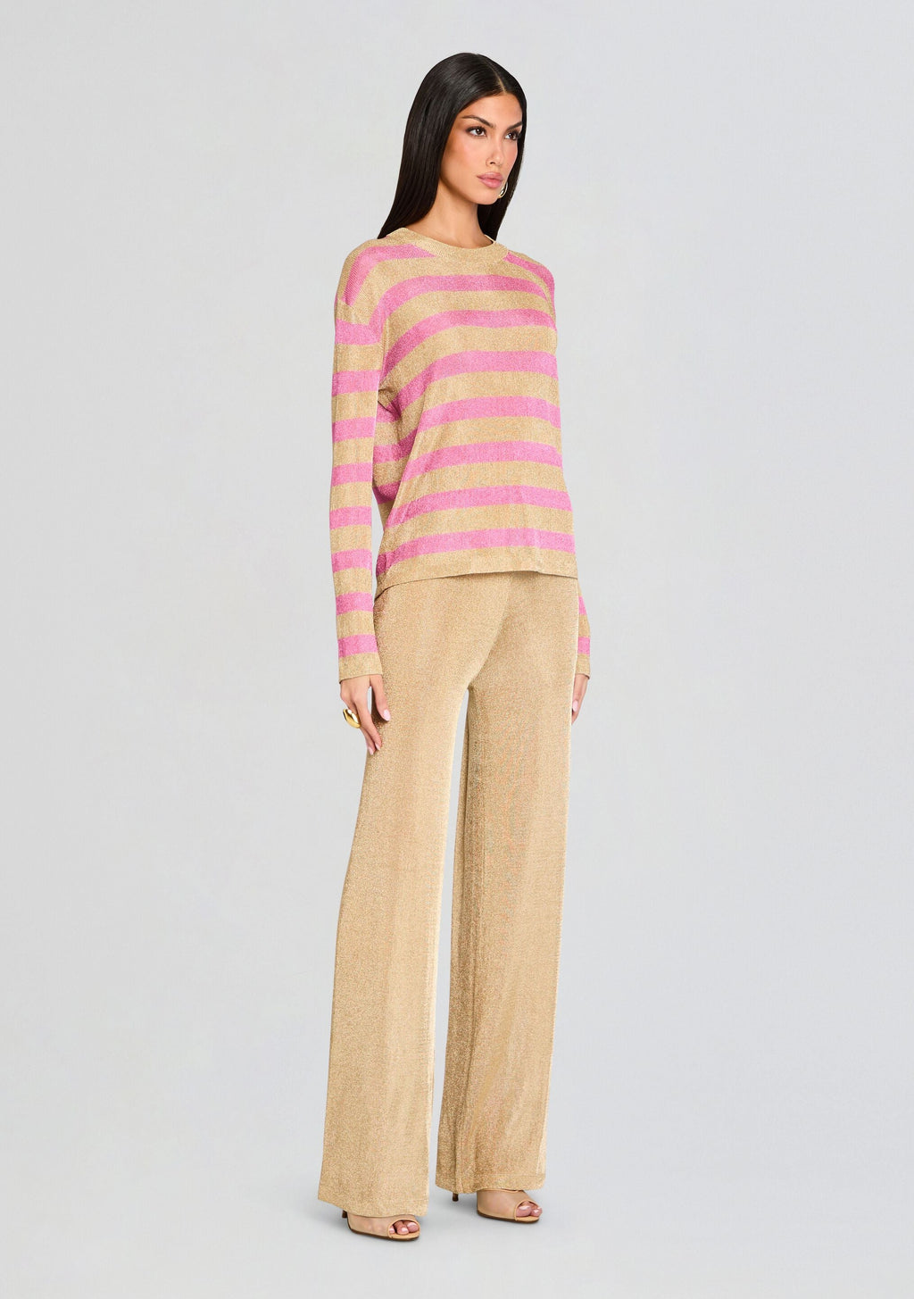 Hana Metallic Knit Top by SEROYA in Gold/Bubblegum, product image 4