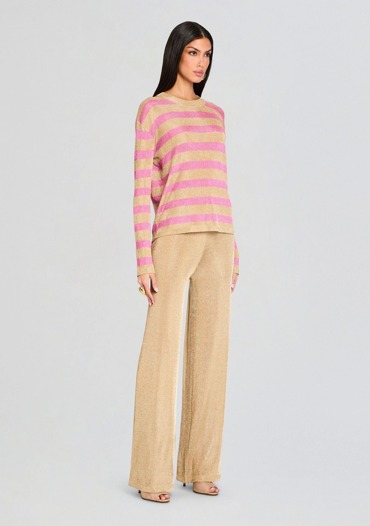 Hana Metallic Knit Top by SEROYA in Gold/Bubblegum, product image 4