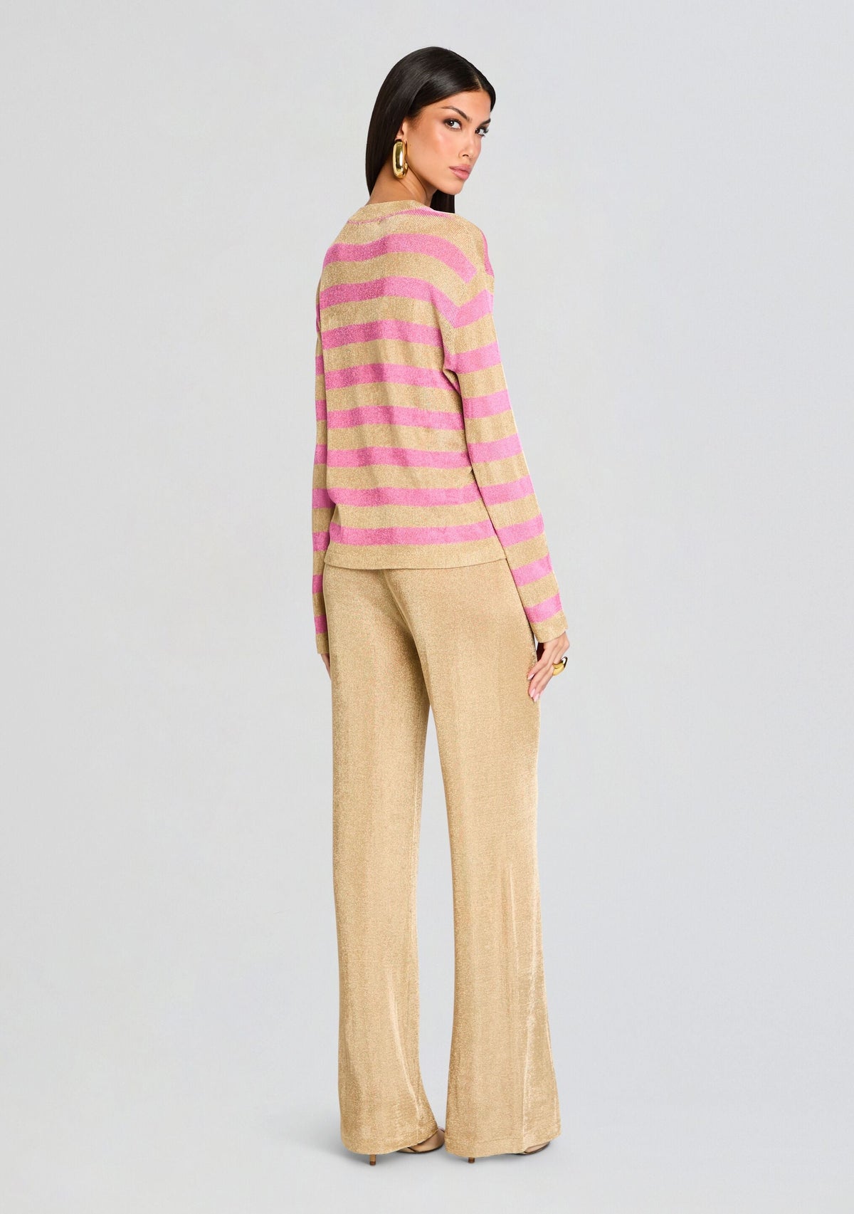 Hana Metallic Knit Top by SEROYA in Gold/Bubblegum, product image 5