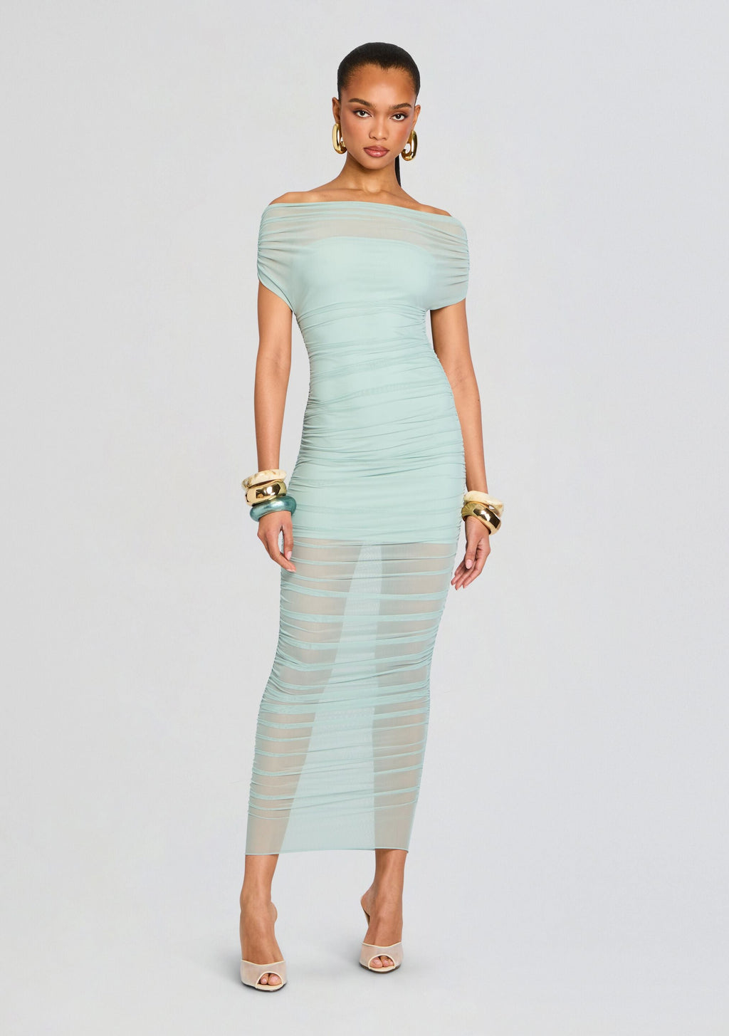 Noel Mesh Midi Dress by SEROYA in Frosted Sea, product image 1