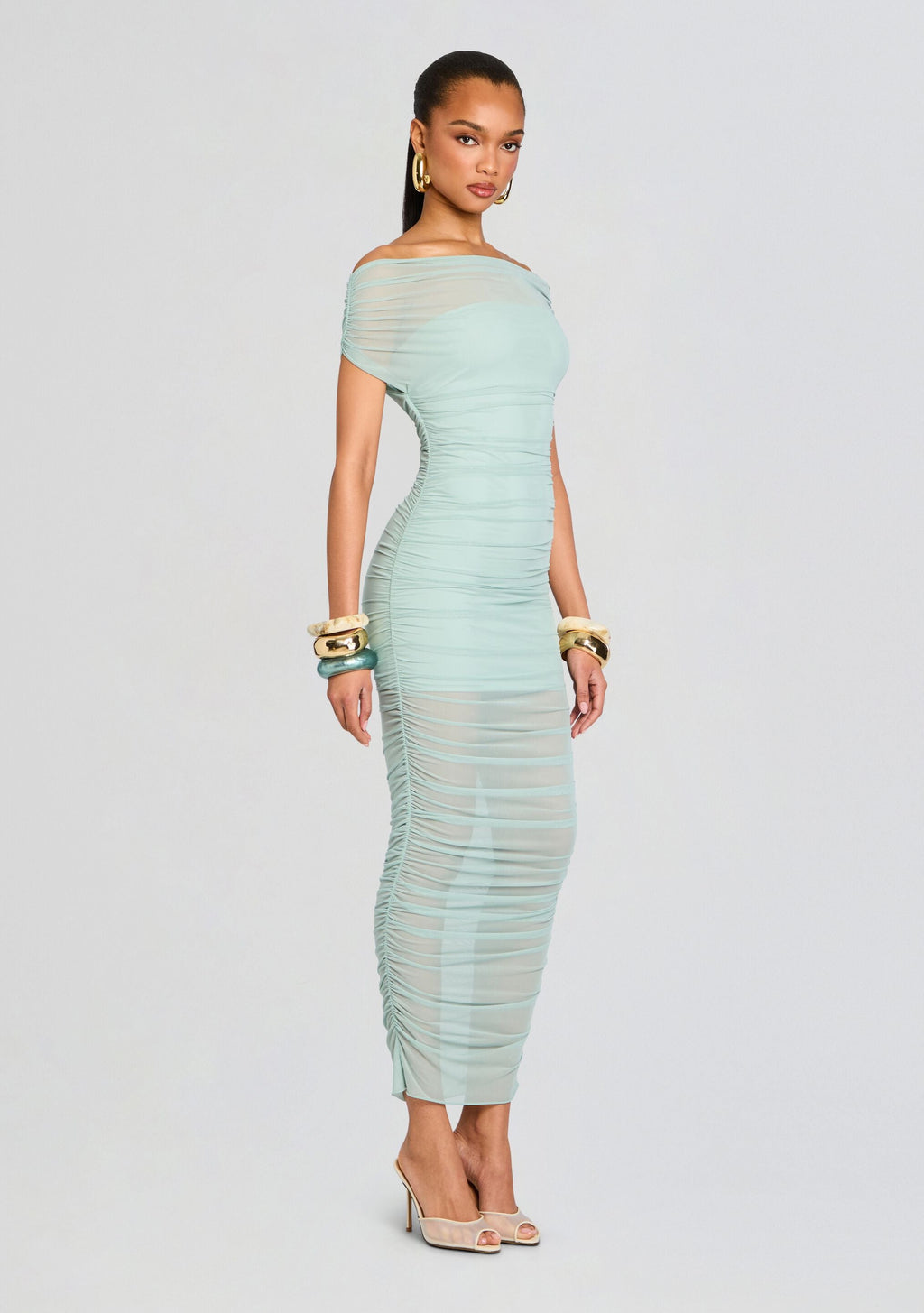 Noel Mesh Midi Dress by SEROYA in Frosted Sea, product image 3