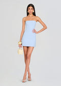 Poppi Heavy Crepe Strapless Mini Dress by SEROYA in Ice Blue, product image 1