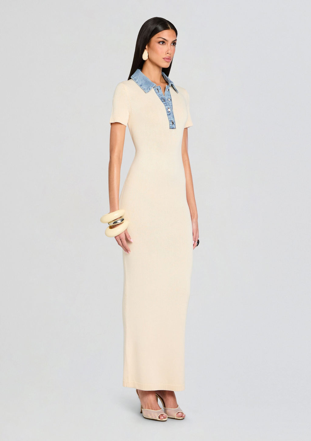 Reye Knit Maxi Dress by SEROYA in Eggshell/Coastline, product image 3