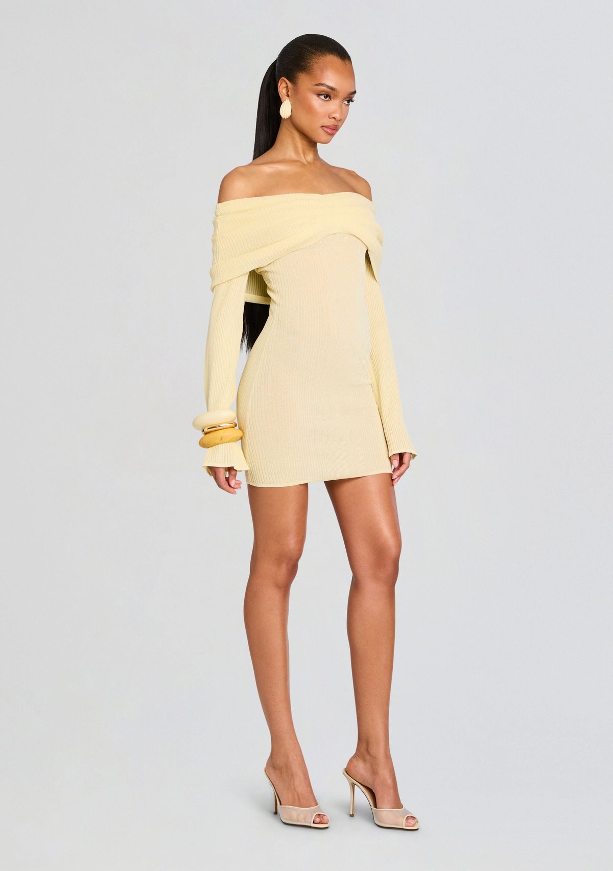 Xen Knit Mini Dress by SEROYA in Pastel Yellow, product image 3
