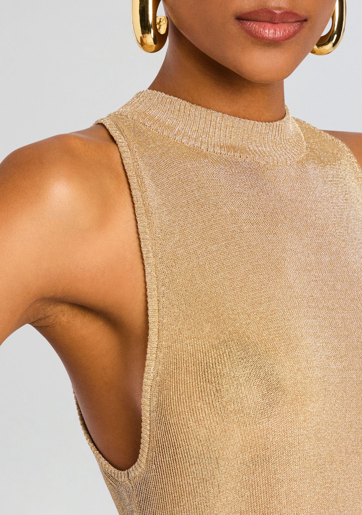 Henne Metallic Knit Maxi Dress by SEROYA in Gold, product image 2