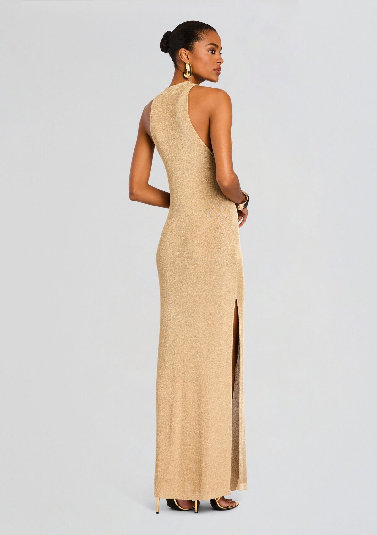 Henne Metallic Knit Maxi Dress by SEROYA in Gold, product image 4