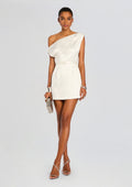 Ivy Satin Off The Shoulder Mini Dress by Sans Faff in White, product image 1